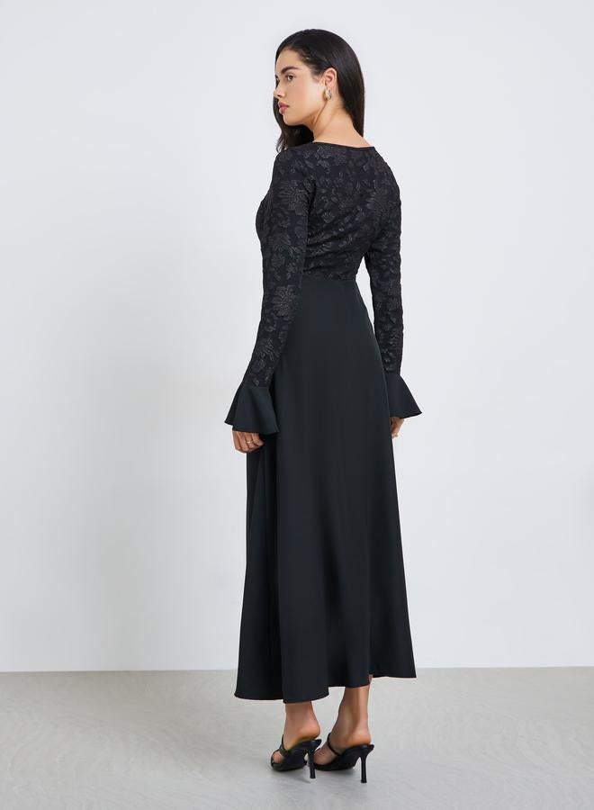 Styli Women Black Embroidered Long Sleeve Maxi Dress - Image 5